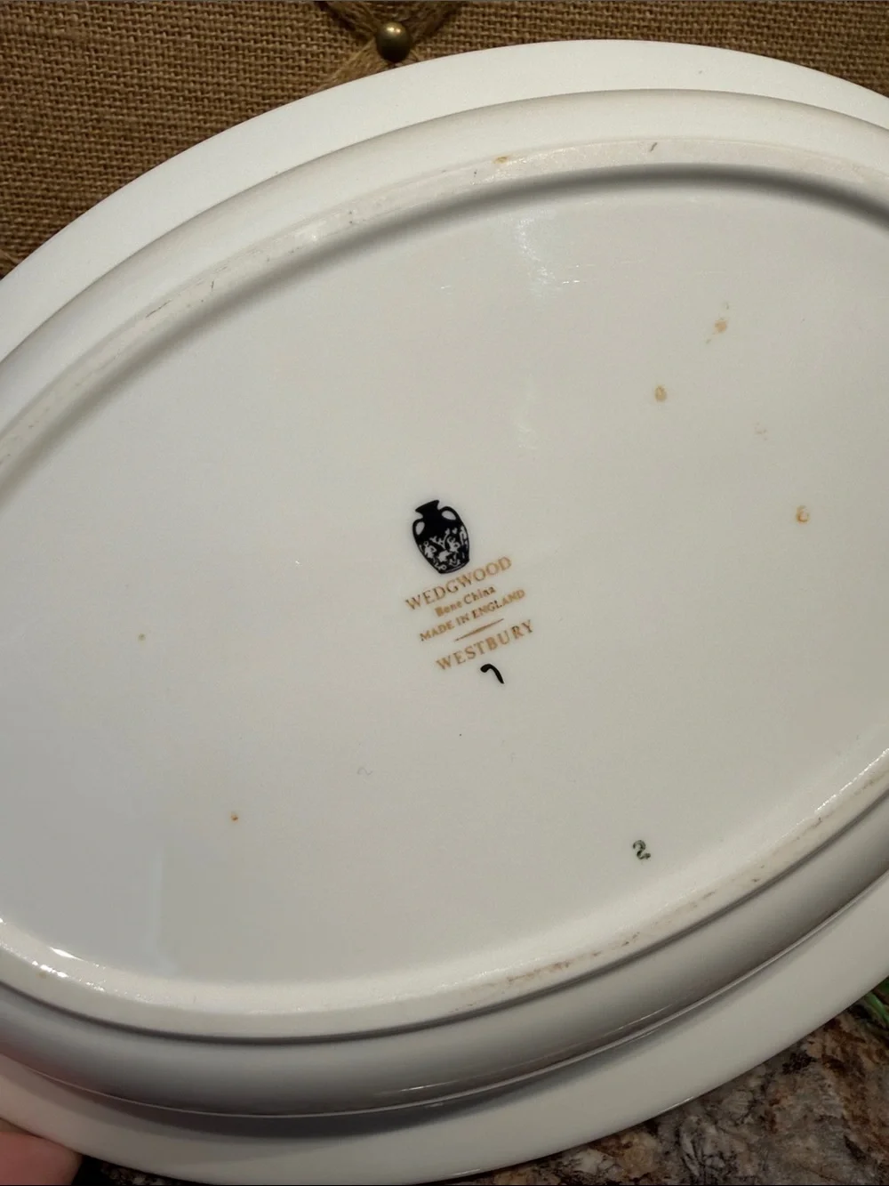 Wedgwood White Oval Serving Platter with Green Floral Trim